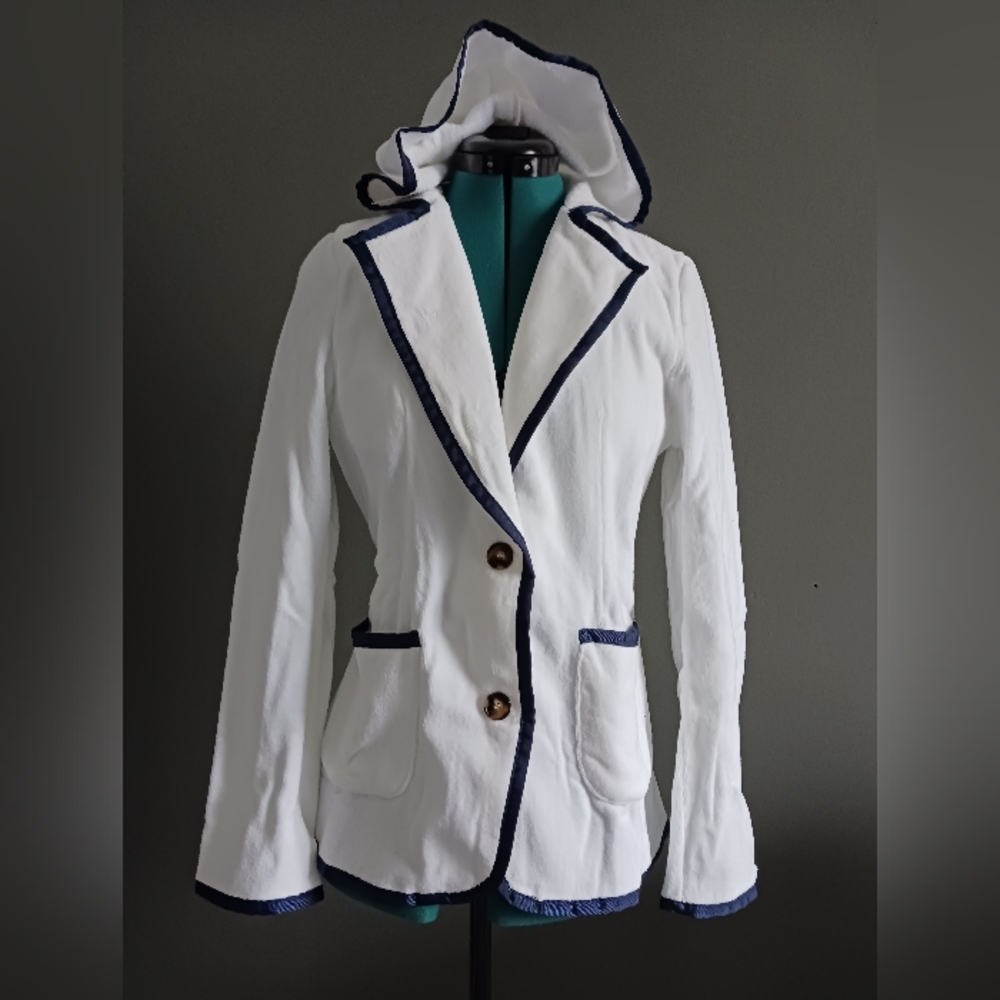 NWT DeviNova White Otganic Cotton Terry Blazer, Beach,yacht  Robe Size S